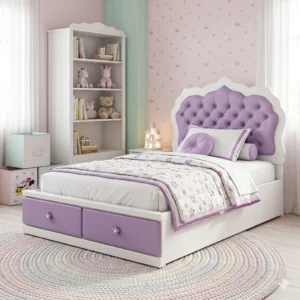 Cama clásica con cabecera tapizada para niña